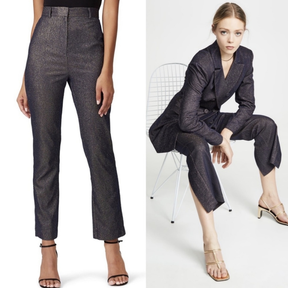 Navy Metallic High Waist Dressy Slacks Pants XS - C/MEO Holiday Party